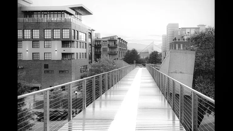 Modern house and bridge in black and white