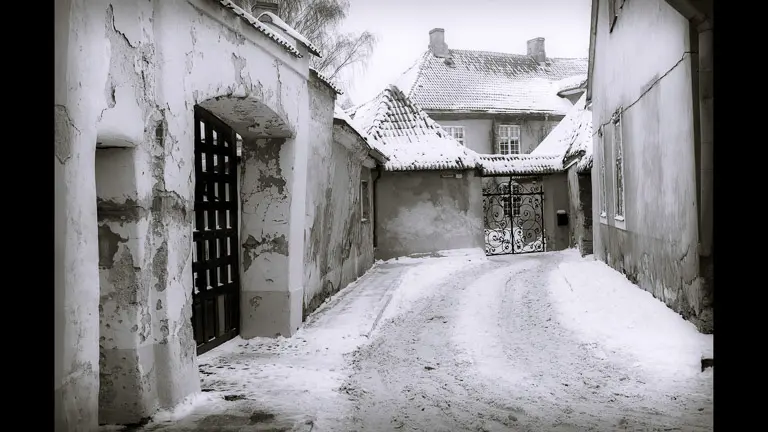 Old european house in black and white