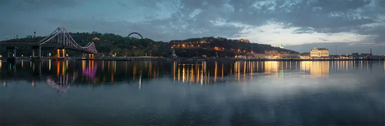 Dnipro River Night Panorama in Kyiv